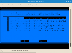 Host Flash downloads hostname blocklists from any combination of multiple reputable source locations.
