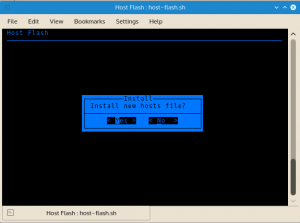 Host Flash will not replace the existing hosts file until confirmation is given to install the newly compiled hosts file.